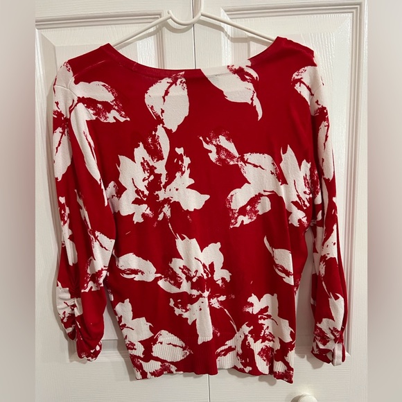 INC Red/White Flower V-Neck Cardigan Size Medium - Picture 4 of 5